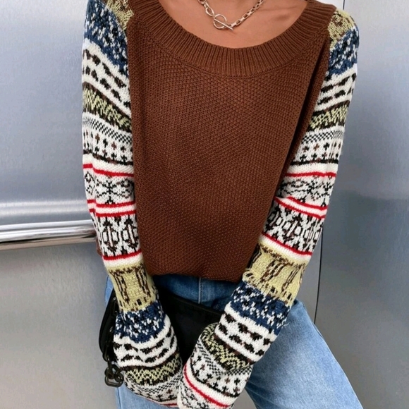 Geo Pattern Raglan Sleeve Sweater - Picture 5 of 7